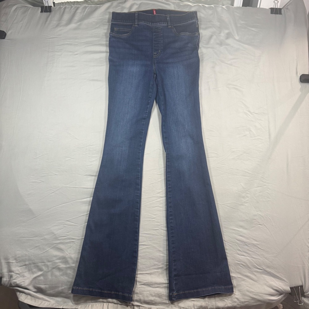Spanx Womens Flare Jeans Dark Wash Blue High Rise Pull On Denim Tall Medium